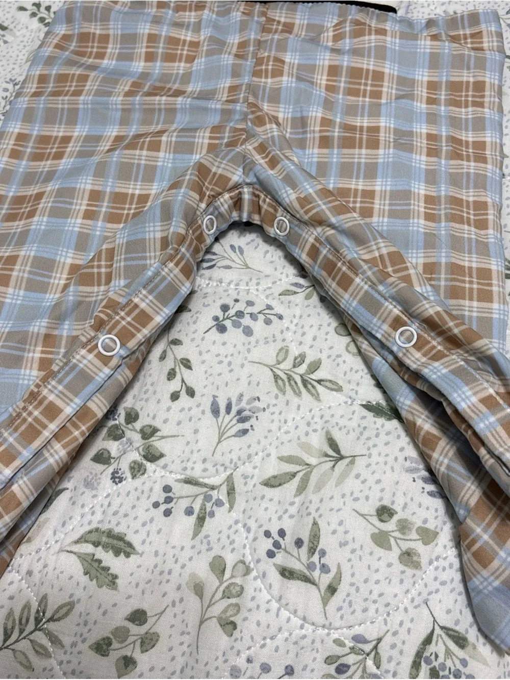 Smocked Plaid Woodland One-Piece Bodysuit - Light Blue & Brown